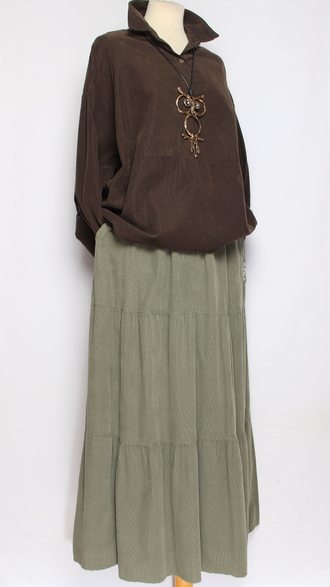 ЮБКА Бохо  "Вельвет ярусы"  бежевая, хаки до р.54