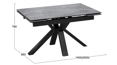 Стол обеденный Дерби Тип 1 Черный муар/Керамика матовая серый мрамор