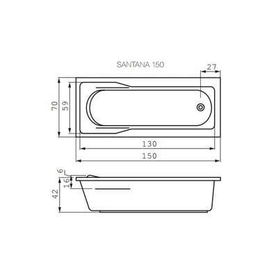 Акриловая ванна cersanit santana 150x70
