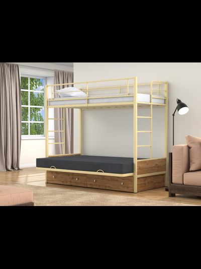 Двухъярусная кровать-диван Дакар 1 Слоновая кость (вставки дуб крафт табак)