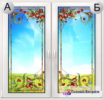 Витражная пленка, витражная пленка самоклеющаяся под заказ,пленочный витраж с красными розами
