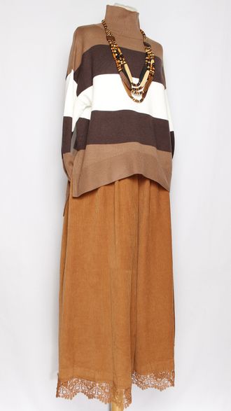 Джемпер высокий ворот "ПОЛОСКА" коричневый, серый  р.44-48