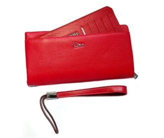 Кошелек женский Dior кожаный со вставкой для кредиток, Цвет: Красный, Черный, Бордовый