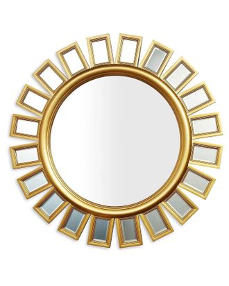 Зеркало солнце в золотой раме в виде прямоугольных зеркальных элементов.