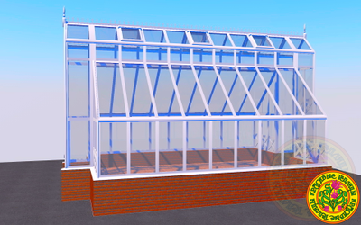 Базовая комплектация теплицы в английском стиле из стекала и алюминия ЙОРКШИР КИНГСАЙЗ размером 8000 X 4000 мм с холлом 1000 х 700 мм