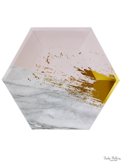 Тарелки фигурные "Мрамор" Нежно-розовый / многогранник