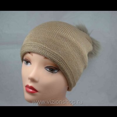 Вязаная шапка меринос с помпоном Италия Vizio 4325 бежевая