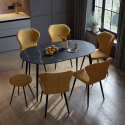 Орфей 4 стол круглый раздвижной d 850 (1450) Мрамор анкара/черный муар