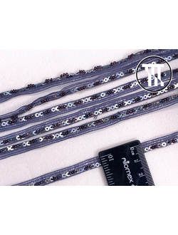 Тесьма с пайетками и бусинами, цв. Серо-синий