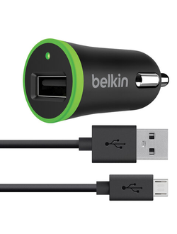 Зарядное устройство автомобильное BELKIN Universal, кабель microUSB 1,2 м, выходной ток 2.4 A, черное, F8M887bt04-BLK