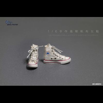 Женские кеды (белые) 1/6 hand-made high-top canvas women&#039;s shoes (WK-88007A) - WOLFKING