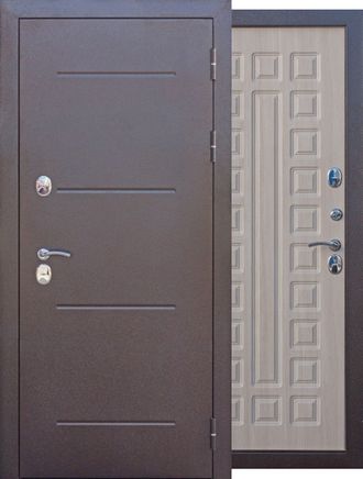 Металлическая входная дверь "ISOTERMA" 11 см медный антик Лиственница мокко