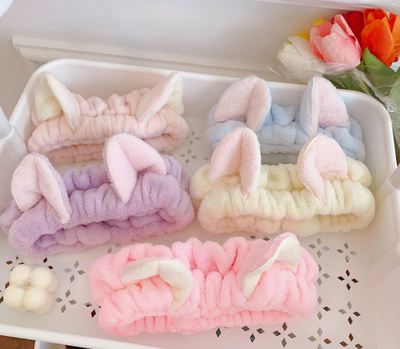 Повязка женская для волос флисовая с кошачьими ушками, Цвет: Розовый, Голубой, Сиреневый, Черный, Малиновый, Бежевый, Коричневый