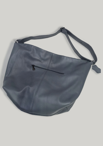 (АРТИКУЛ: 10103/8) СУМКА МЕШОК ЖЕНСКАЯ, БОЛЬШАЯ, НАТУРАЛЬНАЯ КОЖА, СЕРО-ГОЛУБАЯ, ШИРОКИЙ РЕМЕНЬ ЧЕРЕЗ ПЛЕЧО