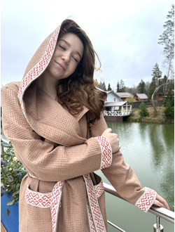 Халат для бани «Легкий пар» из вафельного льна, кирпичный