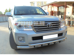 Защита переднего бампера двойная с пластинами d76/60 для Toyota Land Cruiser 200 2013-2015