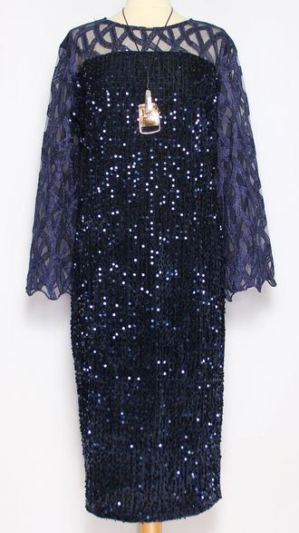 ПЛАТЬЕ  НАРЯДНОЕ "Пайетки" синее р.52