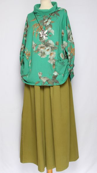 Джемпер Бохо "Хлопок хомут вьюны" яблоко, морская волна до р.58