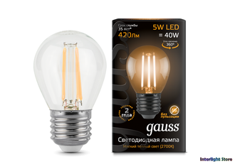 Gauss LED Filament Globe Dimmable P40 5w 827/840 E27