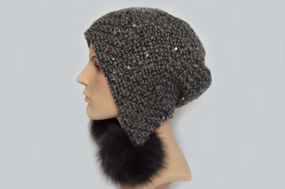 Серая женская шапка ушанка с помпонами Vizio 6444 Италия