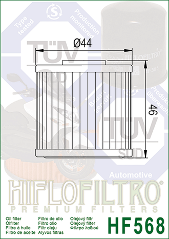 Масляный фильтр  HIFLO FILTRO HF568 для Kymco (1541A-LEH6-E00)