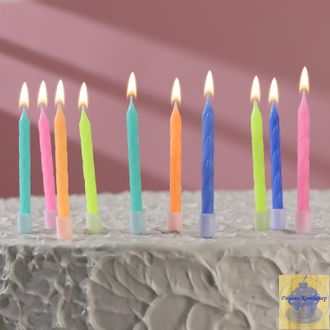 Свечи в торт "С днём рождения" 10 шт,  неон микс