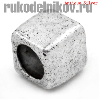 бусина металлическая "Куб", цвет-античное серебро, 4 шт/уп
