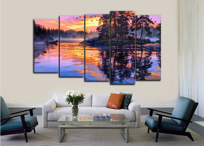 Модульная картина "Рассвет над тайгой"