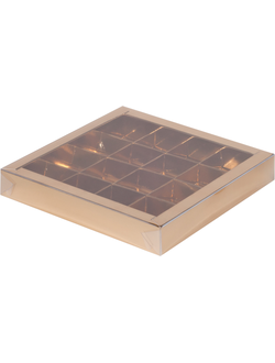 Коробка для 16 конфет с проз. кр. (золото), 200*200*30мм