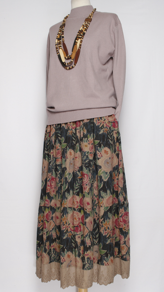 ЮБКА Бохо "Вареный хлопок кружево" синяя до р.52