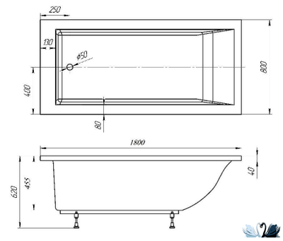 Ванна Эстет Дельта 180 x 80 см, прямоугольная каменная
