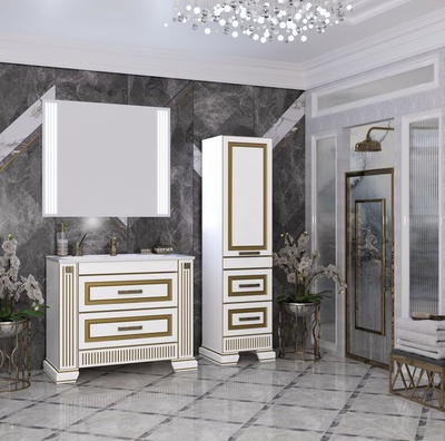 Пенал Opadiris Оникс 50 белый глянцевый с золотой патиной, правый