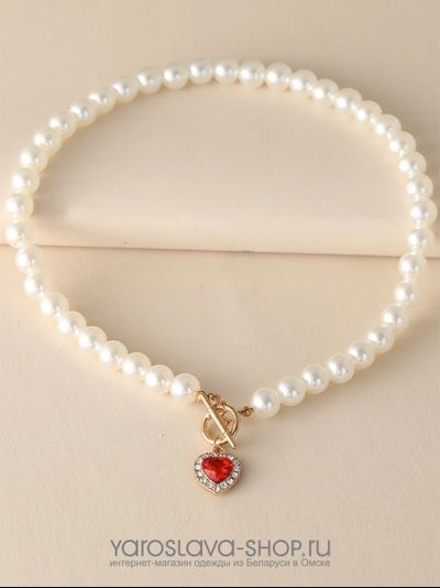 Колье из жемчуга с подвесом "любящее сердце"