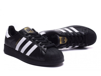 Adidas superstar черные с белым, кожа (36-45) Арт: 002 MF(I)