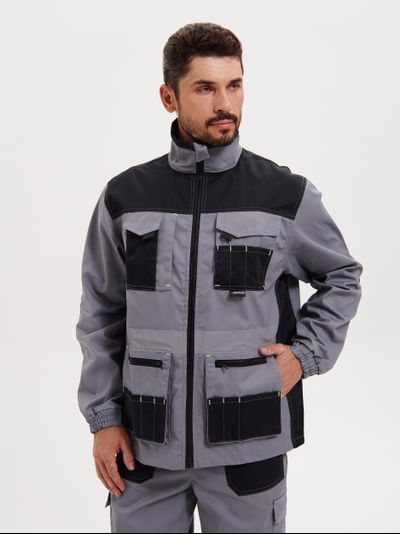 Костюм  КАНЗАС ткань 240гр, СОП, куртка+п/к, цвет св.серый с черным Арт.75824