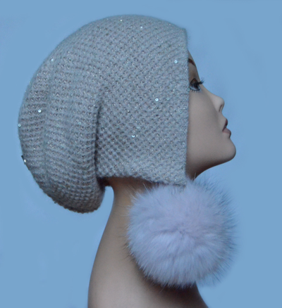 Женская шапка ушанка вязаная с помпонами Vizio 6463 кремовая