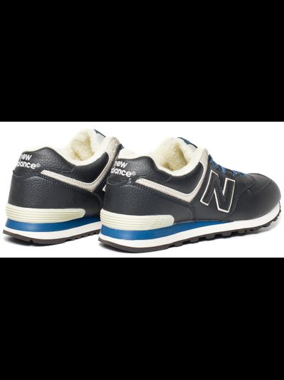 New Balance 574 Black Blue Leather с мехом