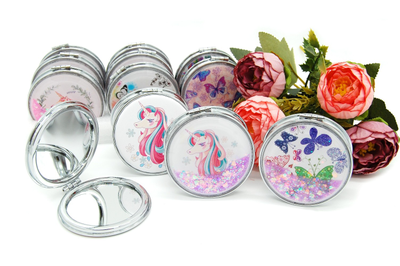 Зеркальце карманное двойное с блестками (ТИП: Бабочки, Единорог)