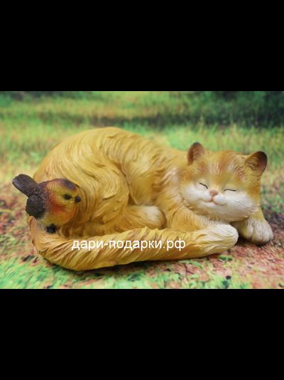 КОШКА спящая с птичкой 13*29см   0,8кг   полистоун Россия 1098/012481*