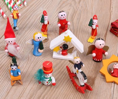 Набор деревянных елочных игрушек 24шт/уп