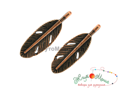 ПОДВЕСКА В ТИБЕТСКОМ СТИЛЕ "ПЕРО" - 29*9мм - АНТИЧНАЯ МЕДЬ