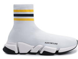 Кроссовки-носки Balenciaga Speed 2.0 с полосками белые
