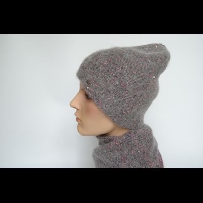 Серая с фуксией меланжевая шапка носок Vizio Италия 8023  (6926) CL