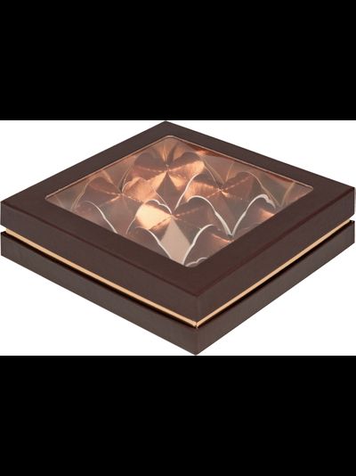 Коробка для 9 моти ПРЕМИУМ с/о (шоколад/золото), 180*180*45мм