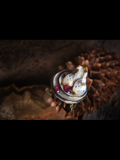 "Дневной светлячок Квакази", волшебное кольцо с лягушкой и натуральными родолитами