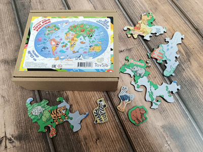 Фигурный пазл "Карта мира. Животные"