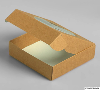 Коробка с окном 11,5 х 11,5 х 3 см Бурая