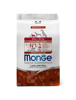 Корм Monge Mini для щенков мелких пород с ягнёнком 0,8 кг