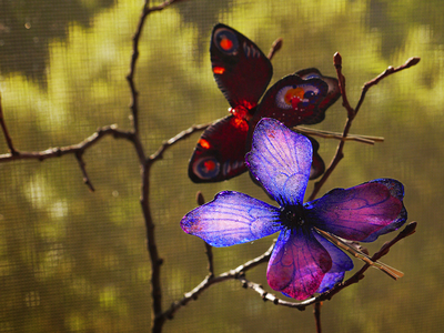 Летняя заколка из шёлка "Бабочка Летучая Искра"