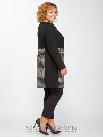 Пальто демисезонное черное с узором гусиные лапки